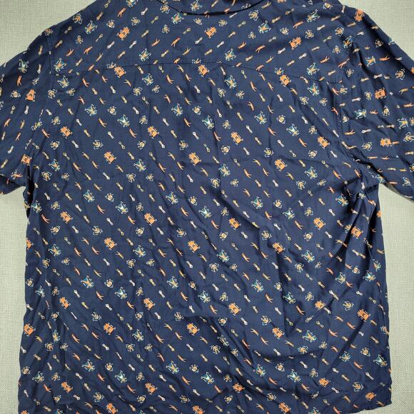 Goodfellow Mens Button Up Shirt Size XXL Navy Swimmer Graphic Rayon Short Sleeve - Picture 12 of 12
